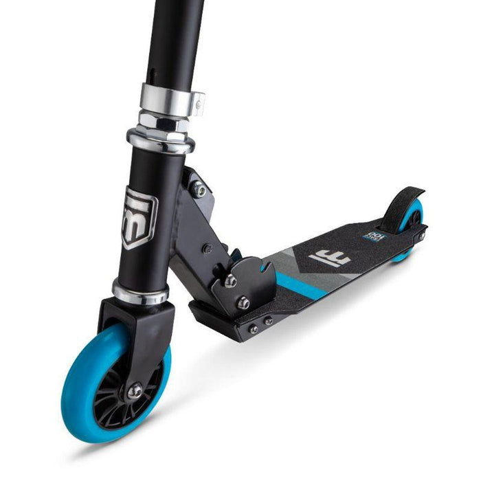MONGOOSE Kid's Trace 100MM Folding Scooter - Black/Blue | Lightweight Alloy Deck and Steel Brake | Supports up to 176 pounds - Adventure HQ