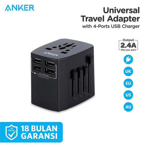ANKER Universal Travel Adapter With 4 Usb Ports - Adventure HQ