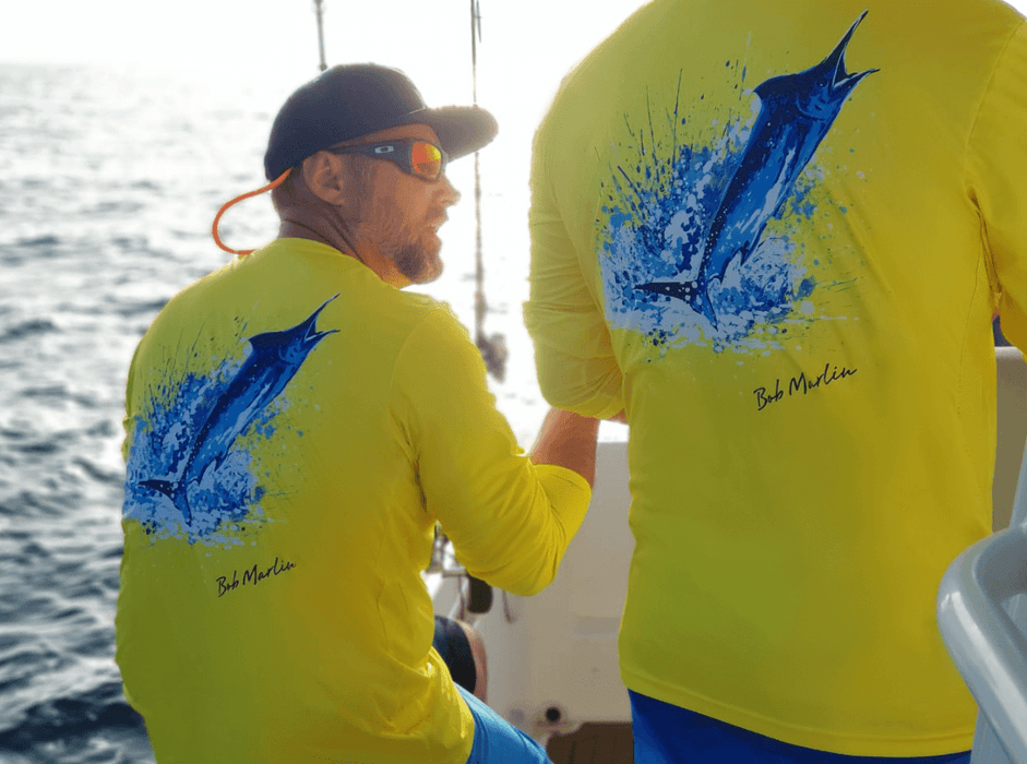 BOB MARLIN GEAR Men's Performance Shirt Ocean Marlin - Yellow Large