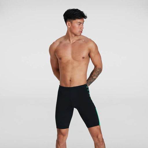 SPEEDO Men's Boom Logo Slice Jammer - Black/Green - Adventure HQ