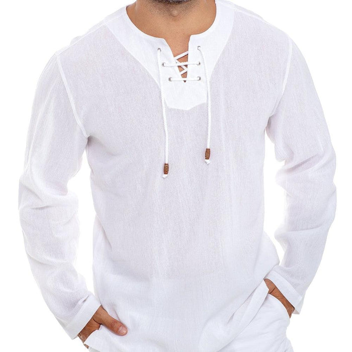 JUST NATURE Men's String Crew Neck Long Sleeve - White - Adventure HQ