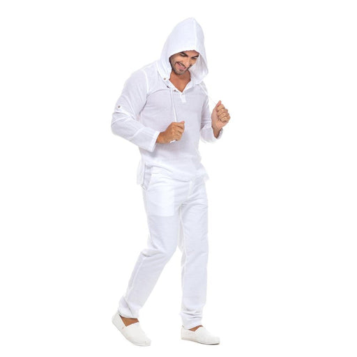 JUST NATURE Men's Long Sleeve Hoodie T-Shirt - White - Adventure HQ