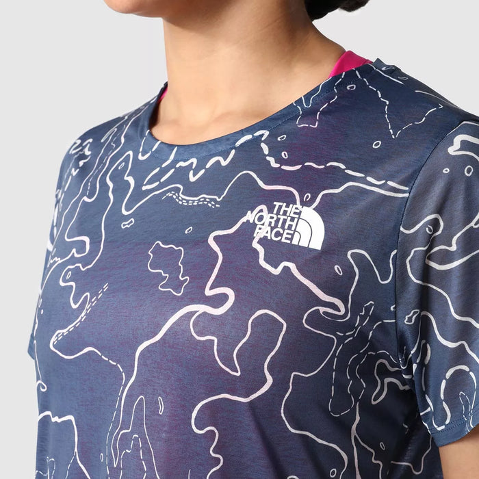 TNF Women's Printed Sunriser Short Sleeve Shirt - Shady Blue - Adventure HQ
