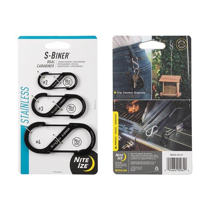 NITE IZE S-Biner Stainless Steel Dual Carabiner - 3 Pack - Black - Adventure HQ
