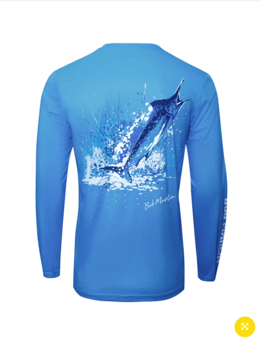 BOB MARLIN GEAR Men's Performance Shirt Ocean Marlin - Large -Blue - Adventure HQ