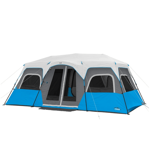 CORE EQUIPMENT 12 Persons Lighted Instant Cabin Tent - Grey/Blue - Adventure HQ