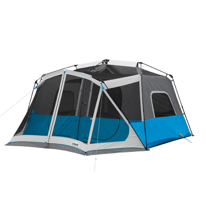 CORE EQUIPMENT 10 Person Lighted Instant Tent - Grey/Blue - Adventure HQ