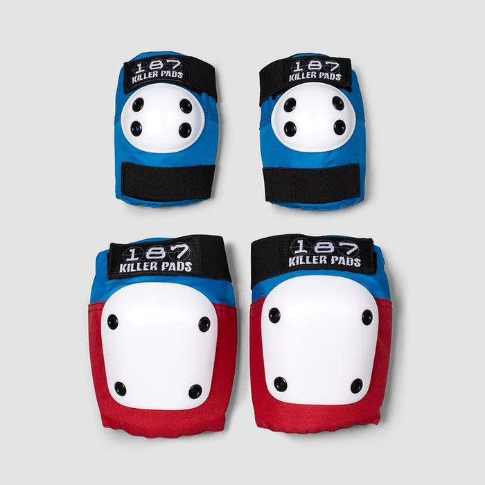 187 KILLER PADS Knee and Elbow Pad Combo Pack Extra Small - Red/White/Blue - Adventure HQ